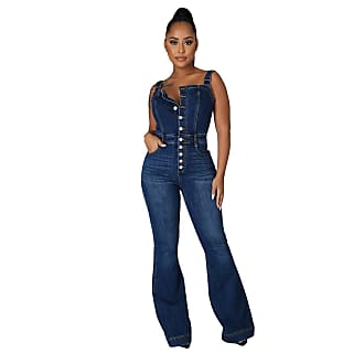 Armfre Bottom Women Jeans Bib Pants Overalls Jumpsuits Flower Painted Long Trousers Casual Loose Fit with Pockets 