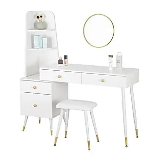 HOMCOM Ensemble de coiffeuse table de maquillage avec tabouret rembourré  grand miroir + plusieurs étagères ouvertes + 4 tiroirs blanc noir