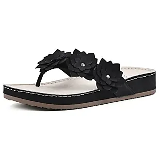 Flojos Flip-Flops Womens 7 White Black Leather Foam Thong Sandals
