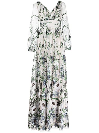 Marchesa floral-embroidered empire-line gown - women - Polyester - 0 - White