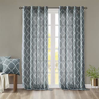 Madison Park Saratoga Single Window Curtain Light Filtering Fretwork Print 1 Panel Grommet Top Drape for Living Room Bedroom and Dorm, 50x108, Blue