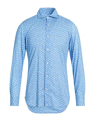 Glacier Blue Long Sleeve Non-Iron Shirt with Floral Contrast Trim