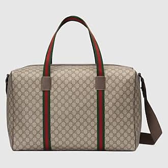 Gucci Leather and Webbing-Trimmed Monogrammed Canvas Duffle Bag - Brown