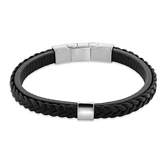 Pulseira Masculina de Couro Preto em Aço Preto - 20 cm Preto