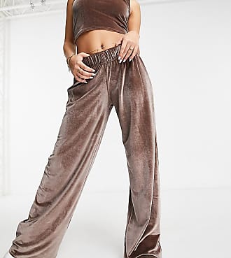 Fashionkilla exclusive velour wide leg trouser co ord in mink-Brown