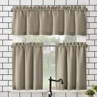 Taupe 918 25908 Erica Crushed Texture Sheer Voile Beaded Ascot Rod Pocket Curtain Valance No 51 x 24