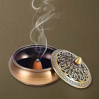 AM Bakhoor Charcoal Incense Burner - Oud Frankincense Resin Burner 10.5  Inches Tall - for Bakhoor Oud Incense Sticks Cones - Luxury Filigree (Gold)