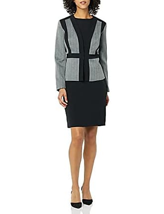 Lesuit Womens Melange Herringbone Framed Cardi Jacket with Double Besoms and Sheath Dress, Heather Grey/Black, 12