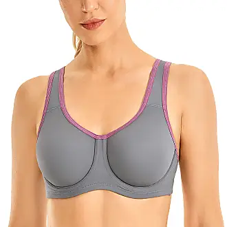 Yvette Sports Bra High Impact Womens 32A-48DD Cross Back Push Up High  Support Bra Plus Size Grey at  Women's Clothing store