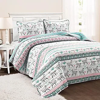 3pc Full/Queen Bohemian Stripe Reversible Oversized Cotton Quilt Bedding  Set Blue/Green - Lush Décor