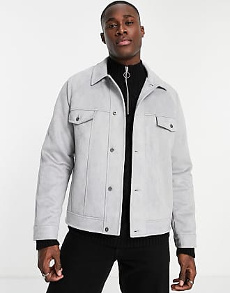 Topman faux suede western jacket in gray