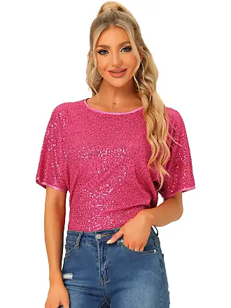 Women Sequin Top, Sexy V Neck Short Sleeve Sequin Shirt Glitter Party Disco  Sparkle Top Blouse for Party Club Concert Colorful at  Women's  Clothing store