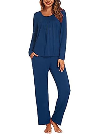 Unibelle Damen Zweiteiliger Schlafanzug Einfarbig Weich Lounge Pyjama Set Nachtwäsche Hausanzug Kurzarm Shirt Lang Hose Sleepwear Loungewear mit Rundhals 