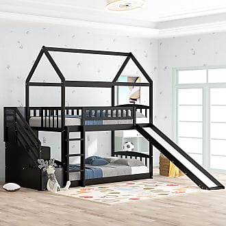Twin Size Bunk Bed Wooden Loft Home Bedroom Teens Child Safe Brown Espresso 