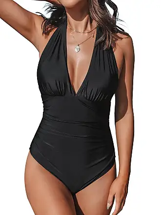 Women's Plunge Halter Backless Ruched One Piece Swimsuit - Cupshe-XL-Orange  in 2023