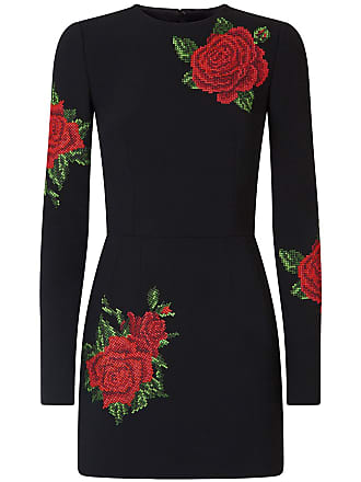 Dolce & Gabbana cross-stitch embroidery silk dress - Black