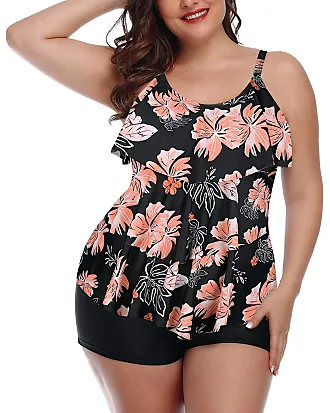 Yonique Womens Plus Size Swimsuits with Shorts Tummy Control Tankini Two  Piece Bathing Suits Athletic Swimwear