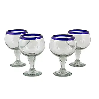 Set of 4 Eco-Friendly Red Handblown Martini Glasses, 'Luxury Enchantment