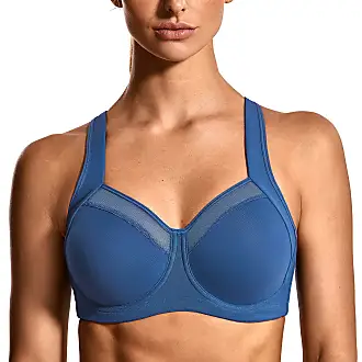 SYROKAN Women's High Impact Support Wirefree Bounce Control Plus Size  Workout Sports Bra Peacock Blue 32DD