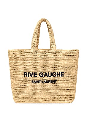 Beige Rive Gauche logo-print herringbone-twill tote bag