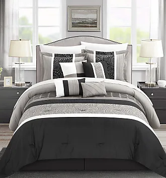  Chic Home 8-Piece Embroidery Comforter Set, King, Livingston  Black : Home & Kitchen