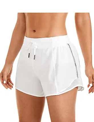 CRZ YOGA Athletic Shorts for Women with Zip Pocket, 4 Mid-Waist