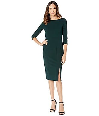 Donna Morgan Womens 3/4 Sleeve Boat Neck Stretch Crepe Sheath Dress with Slit, Viridian Green