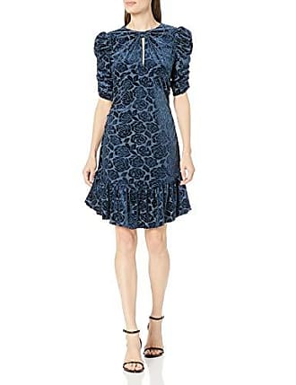 Donna Morgan Womens Knotted Front Puff Sleeve Dress with Flounce, Navy, 10