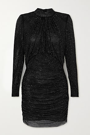 Self Portrait Gathered Crystal-embellished Stretch-mesh Mini Dress - Black - UK 4,UK 6,UK 8,UK 10,UK 12,UK 14,UK 16