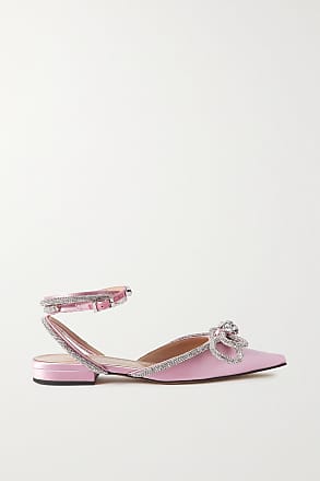 Mach & Mach Double Bow Slippers Aus Neonfarbenem Satin Mit Kristallen in Pink Damen Schuhe Flache Schuhe Pantoletten 