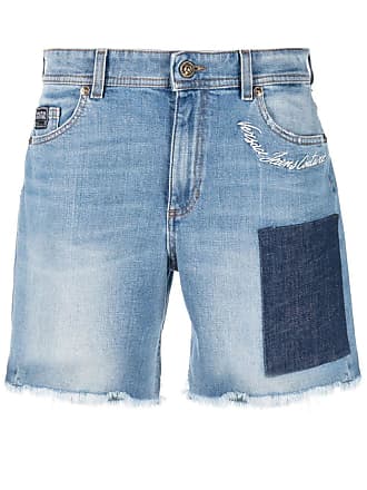 Versace Jeans Couture fringed edge denim shorts - women - Cotton/Cotton/Polyester/Spandex/Elastane - 24 - Blue