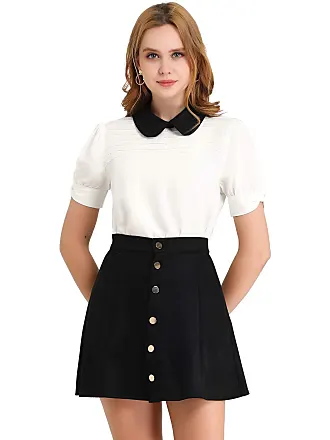 Cece Embroidered Peter Pan Collar Top in Black