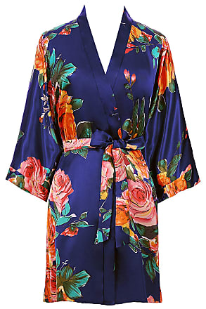 Navy and Green Leaf Pattern 100% Polyester Kimono 3749x28.7" 