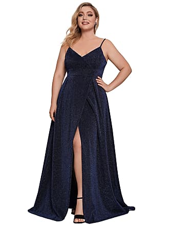 Ever-pretty Plus Womens A-line Spaghetti Straps Plus Size Maxi Bridesmaid Dresses for Wedding Navy Blue US18