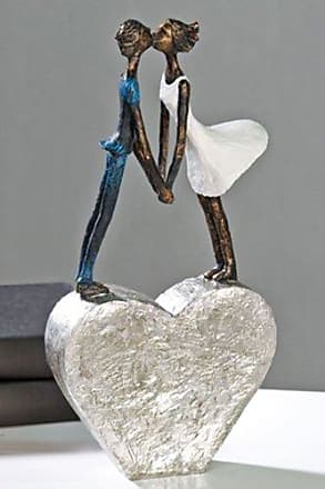 Skulptur Dekofigur PAAR mit Herz weiß silber Höhe 39cm Keramik Casablanca 
