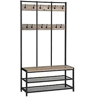 Coat Rack, Hall tree, Shoe Bench, 5-in-1 Shoe Rack for Entryway, 3 storage  shelves, 8 Hooks Removable,Industrial Accent Furniture with Steel Frame,  Multifunctional Hallway Organizer