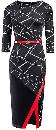 Homeyee Womens Elegant Patchwork Sheath Sleeveless Business Dress B290(10, Black Geometry)