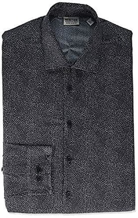 Kenneth Cole Reaction Mens Dress Shirt Extra Slim Fit Stretch Stay-Crisp Collar Print, Black, 14-14.5 Neck 32-33 Sleeve