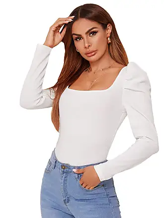 Buy Floerns Women's Contrast Mesh Hook and Eye Long Sleeve T Shirt Crop Top,  White, Medium at