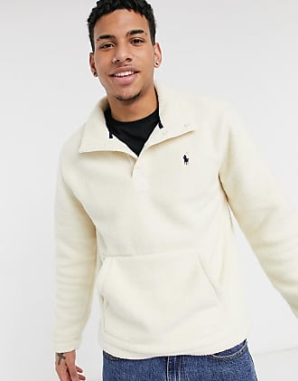 polo ralph lauren half zip cotton knit jumper with multi player logo in cream