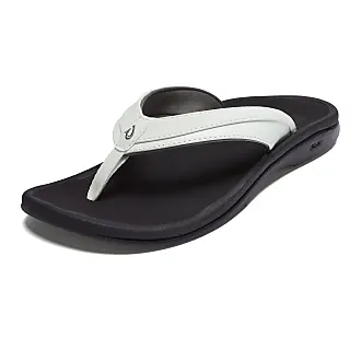  OLUKAI 'Ilikai Men's Leather Sandals, Full-Grain Leather Flip-Flop  Slides, Anatomical Footbed & Cushioning, Comfort Fit & Wet Grip Rubber,  Charcoal/Charcoal, 7