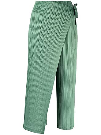 Pleats Please Issey Miyake Flared Pleated Pants Olive Women'S Size 2  Pp13-Jf516