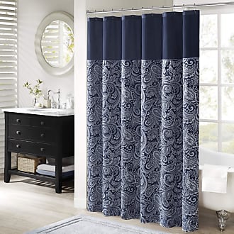 Madison Park Aubrey Shower Curtain Paisley Jacquard Pieced Microfiber Faux Silk Modern Home Bathroom Decorations Bathtub Privacy Screen, 72 in x 72 in, Navy