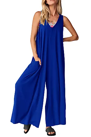  PRETTYGRADEN Women's Casual Summer Sleeveless Jumpsuit Halter  Neck Wide Leg Pants Rompers One Piece Outfits (Light Blue,Small) :  Clothing, Shoes & Jewelry