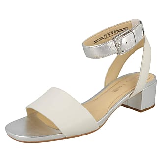 Clarks Ladies Low Heeled Peep Toed Sandals Orabella Rose - White/Silver Leather - UK Size 6D - EU Size 39.5 - US Size 8.5M