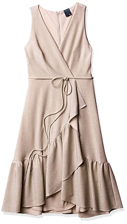 Gabby Skye Womens V-Neck Sleeveless Glittered Terry A-Line Dress, Blush/Silver, 8