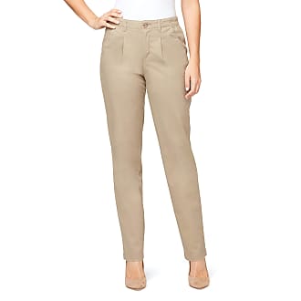 Gloria Vanderbilt Womens Misses Rear Elastic High Waist Pleated Chino Pants, Hazlenut, 14 Regular