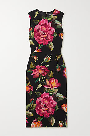 Dolce & Gabbana Seide Midikleid mit Rosen-Print in Grün Damen Kleider Dolce & Gabbana Kleider 