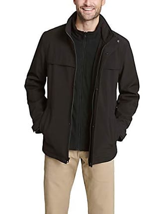 Dockers Men's Soft Shell Stand Collar Zip Front Jacket W Attached Fleece Bib and Hood 