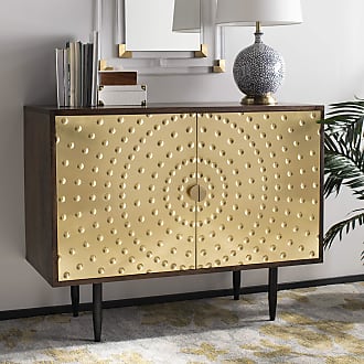 Safavieh Couture Home Dessaray Modern Art Deco Walnut and Shiny Brass 2-door Sideboard